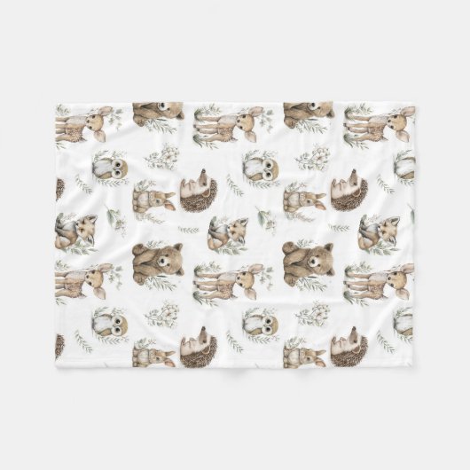Cute Woodland Animal Watercolour Fleece Deken (Voorkant (Horizontaal))