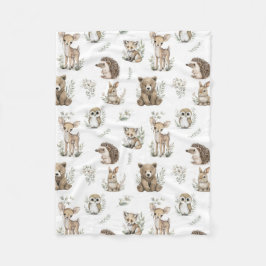 Cute Woodland Animal Watercolour Fleece Deken