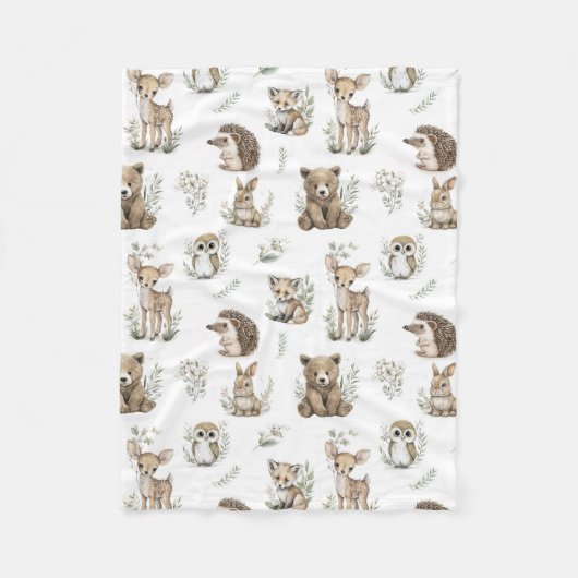 Cute Woodland Animal Watercolour Fleece Deken (Voorkant)
