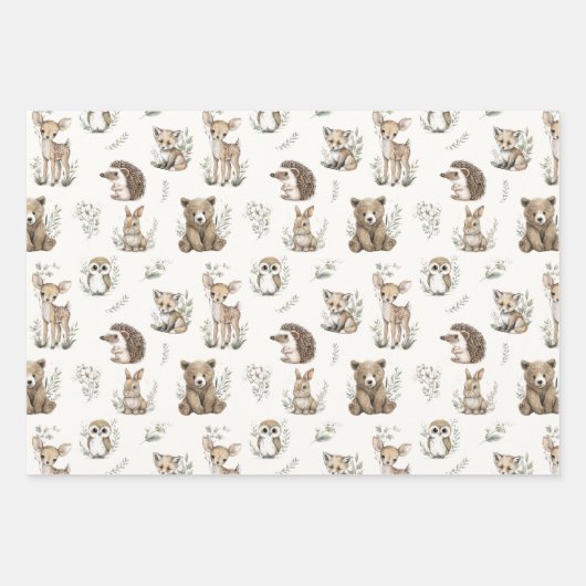 Cute Woodland Animal Watercolour Inpakpapier Vel (Voorkant 3)