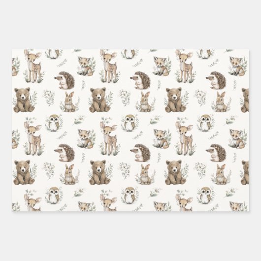Cute Woodland Animal Watercolour Inpakpapier Vel (Voorkant 2)