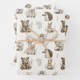 Cute Woodland Animal Watercolour Inpakpapier Vel