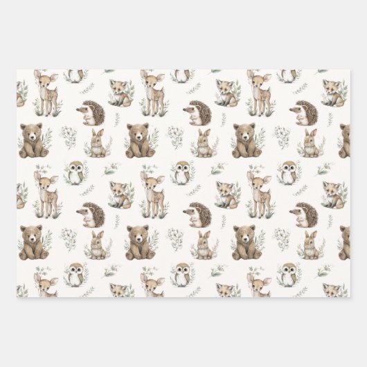 Cute Woodland Animal Watercolour Inpakpapier Vel (Voorkant)