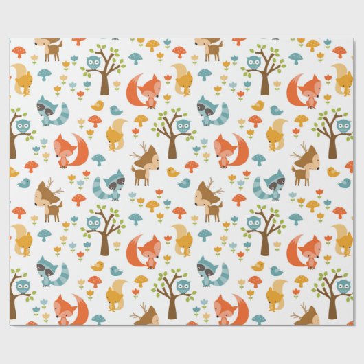 Cute Woodland Animal Wrapping Paper Cadeaupapier (Vlak)