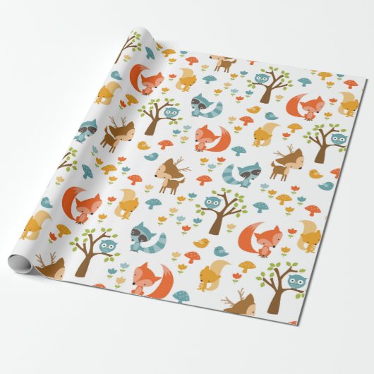 Cute Woodland Animal Wrapping Paper Cadeaupapier (Uitgerold)