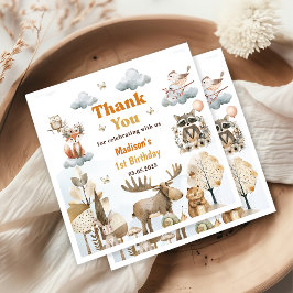 Cute Woodland Animals 1st Birthday Party Napkins Servet