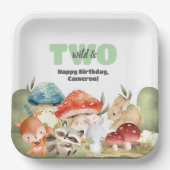 Cute Woodland Animals 2nd Birthday Party Papieren Bordje (Voorkant)