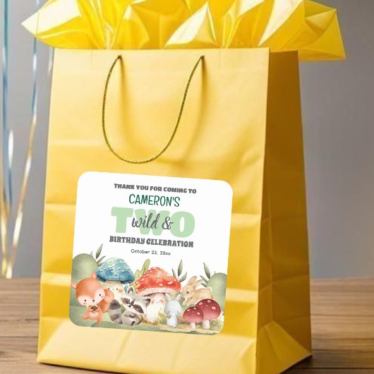 Cute Woodland Animals 2nd Birthday Party  Vierkante Sticker