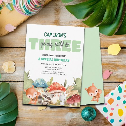 Cute Woodland Animals 3rd Birthday Party Kaart