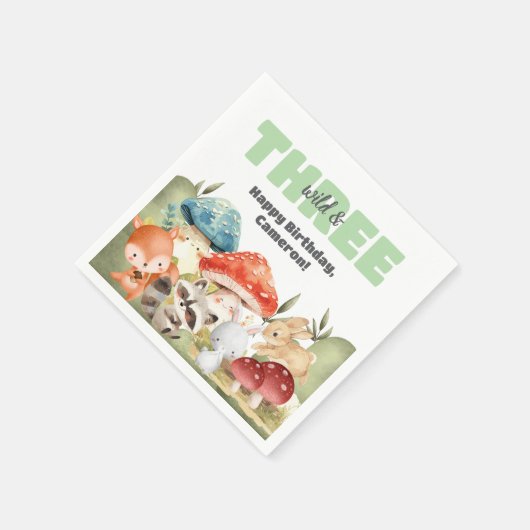 Cute Woodland Animals 3rd Birthday Party Servet (Hoek)