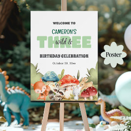 Cute Woodland Animals 3rd Birthday Party Welcome Poster