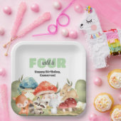 Cute Woodland Animals 4th Birthday Party Papieren Bordje (Feest)