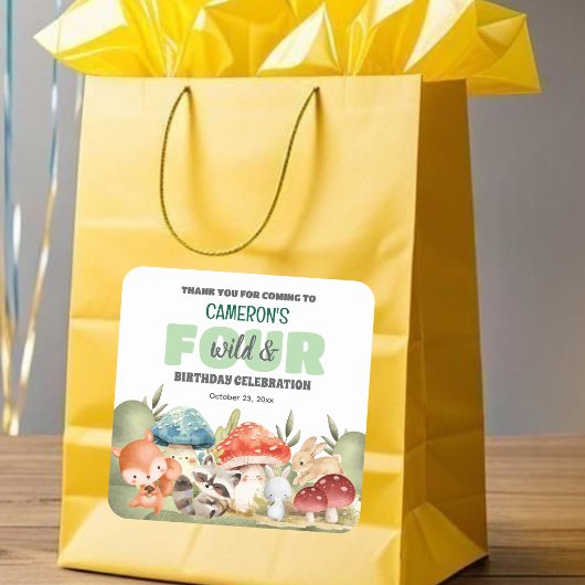 Cute Woodland Animals 4th Birthday Party  Vierkante Sticker