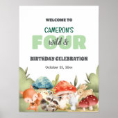 Cute Woodland Animals 4th Birthday Party Welcome Poster (Voorkant)
