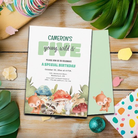 Cute Woodland Animals 5th Birthday Party  Kaart