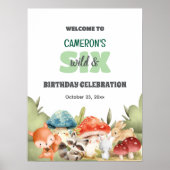Cute Woodland Animals 6th Birthday Party Welcome Poster (Voorkant)