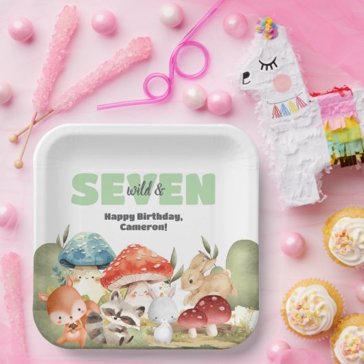 Cute Woodland Animals 7th Birthday Party Papieren Bordje (Feest)