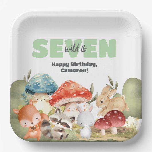 Cute Woodland Animals 7th Birthday Party Papieren Bordje (Voorkant)