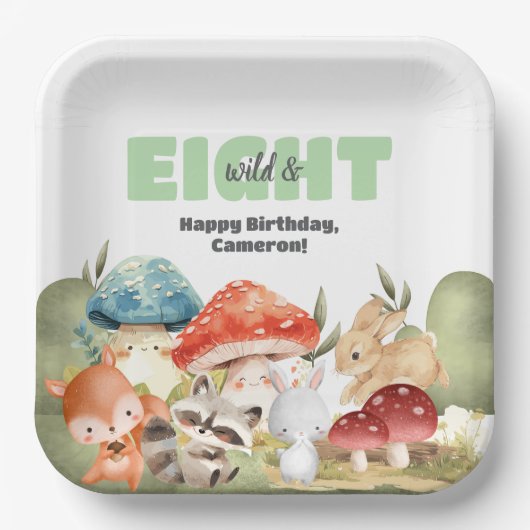 Cute Woodland Animals 8th Birthday Party Papieren Bordje (Voorkant)