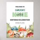 Cute Woodland Animals 9th Birthday Party Welcome Poster (Voorkant)