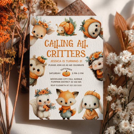 Cute Woodland Animals Autumn Fall Kids' Birthday Kaart