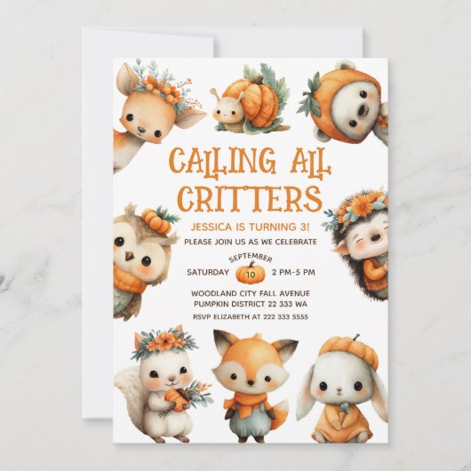 Cute Woodland Animals Autumn Fall Kids' Birthday Kaart (Voorkant)