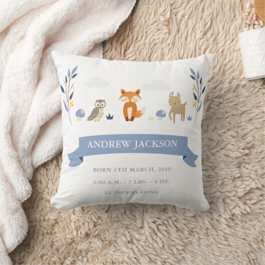 Cute Woodland Animals Baby Boy Announounge Pillow Kussen (Deken)