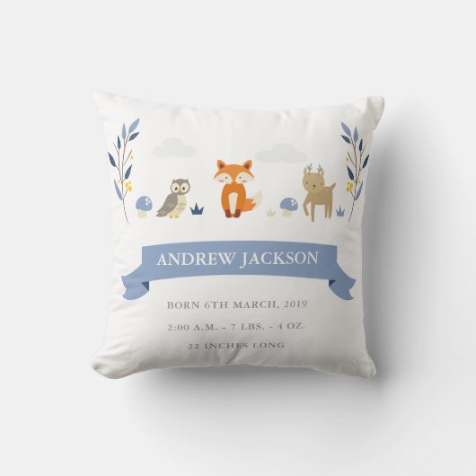 Cute Woodland Animals Baby Boy Announounge Pillow Kussen (Voorkant)