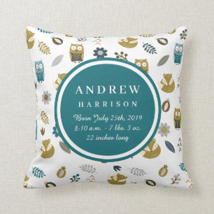 Cute Woodland Animals Baby Boy Announounge Pillow Kussen