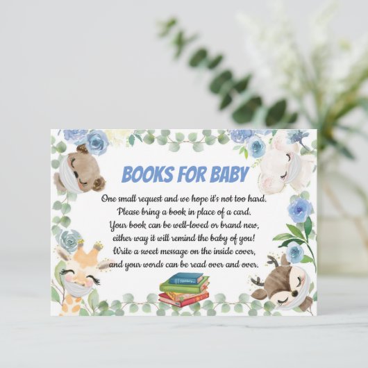 Cute Woodland Animals Baby Boy Book Request Card Informatiekaartje (Staand voorkant)