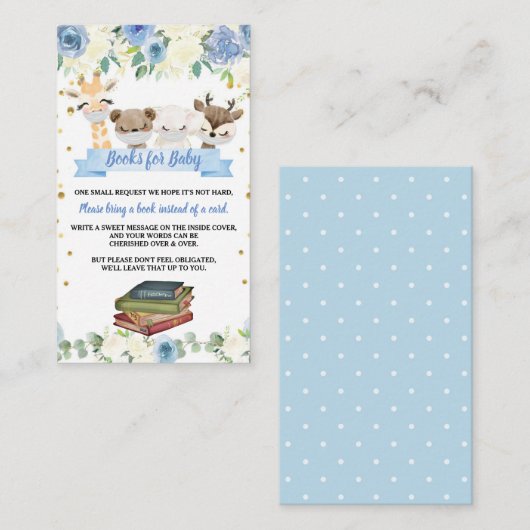 Cute Woodland Animals Baby Boy Book Request Card Informatiekaartje (Voorkant / Achterkant)