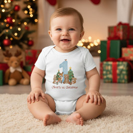 Cute Woodland Animals Baby First Christmas Blue 1 Romper