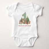 Cute Woodland Animals Baby First Christmas Green 1 Romper (Voorkant)