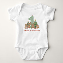 Cute Woodland Animals Baby First Christmas Green 1