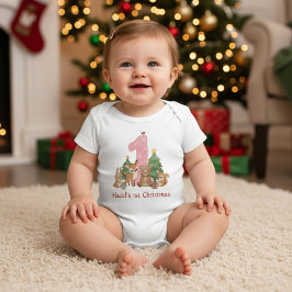 Cute Woodland Animals Baby First Christmas Pink 1 Romper