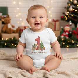 Cute Woodland Animals Baby First Christmas Red 1 Romper