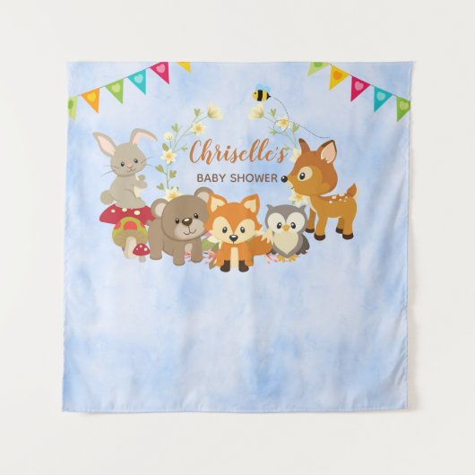 Cute Woodland Animals Baby shower Backdrop Banner Wandkleed (Voorkant)