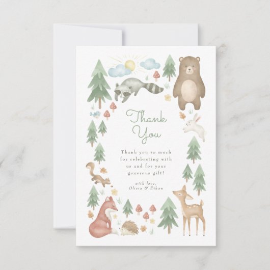 Cute Woodland Animals Baby shower Bedankkaart (Voorkant)
