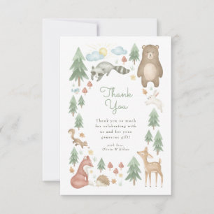 Cute Woodland Animals Baby shower Bedankkaart