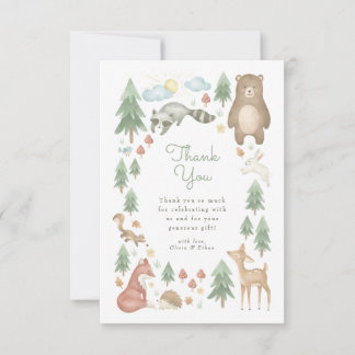 Cute Woodland Animals Baby shower Bedankkaart