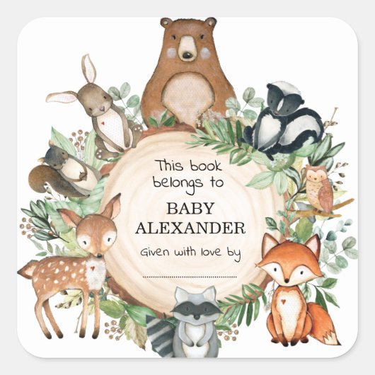 Cute Woodland Animals Baby shower Bookplate Labels (Voorkant)