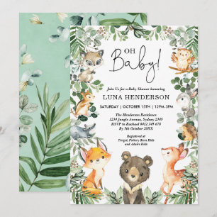 Cute Woodland Animals Baby shower Forest Greenery Kaart