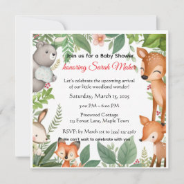 Cute Woodland Animals Baby Shower Invitation  Kaart