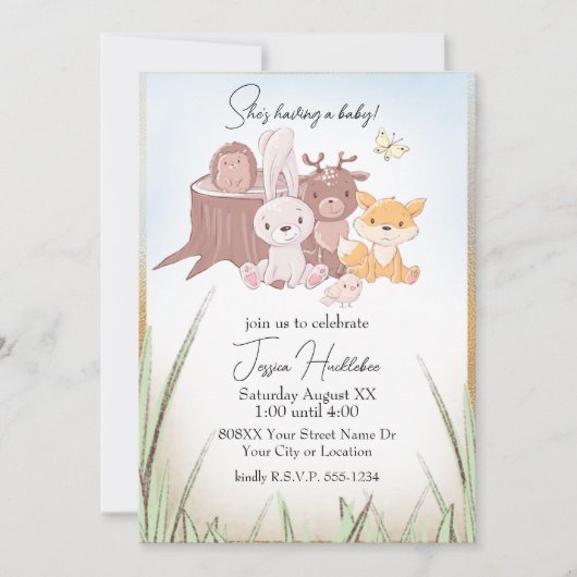 Cute Woodland Animals Baby shower Kaart (Voorkant)