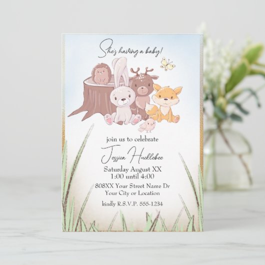 Cute Woodland Animals Baby shower Kaart (Staand voorkant)