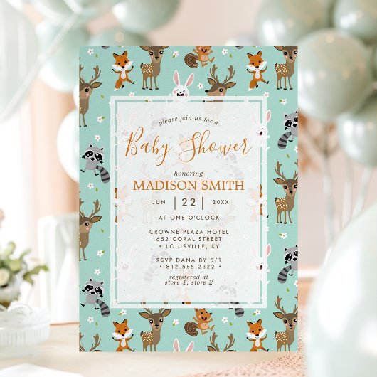 Cute Woodland Animals Baby shower Kaart