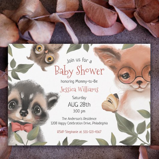 Cute Woodland Animals Baby shower Kaart