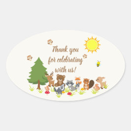 Cute Woodland Animals Baby shower Ovale Sticker