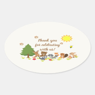 Cute Woodland Animals Baby shower Ovale Sticker
