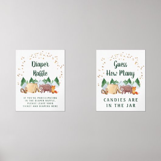 Cute Woodland Animals Baby Shower Spellen Poster S Muurkunst Sets (Voorkant)